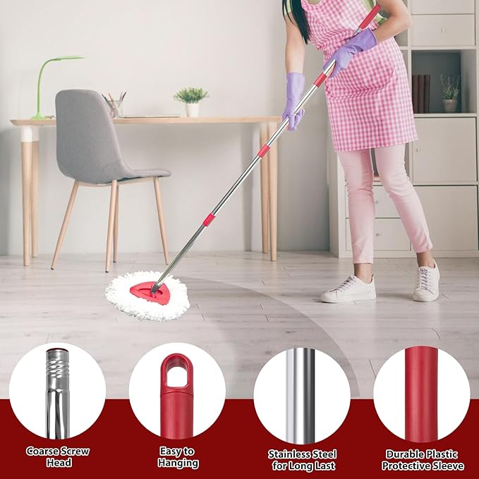 Mop Head Replacement Set for O-Ceda EasyWring 1-Tank System, Includes 2 Spin Mop Replacement Head, 1 Handle (30-58in Adjustable 4-Section Pole), 1 Spin Mop Base
