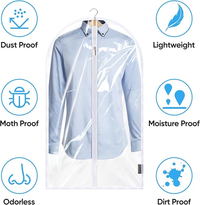 BALEINE 48'' Clear Garment Bags, 12 Packs PEVA Dress Bag for Closet Clothes Dresses Suit Coats Storage (Clear, 12PK)
