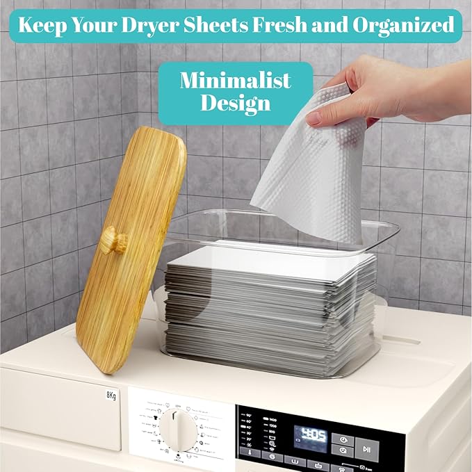 2+1 Laundry Pods Container and Dryer Sheet Holder Set, Clear Laundry Room Organization Containers with Bamboo Lids, Scoops, 10 Labels & 20 Clothespins, Laundry Containers for Pods and Powder