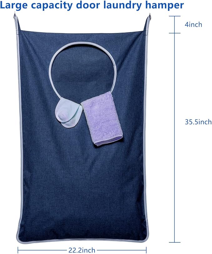 KEEPJOY XL Hanging Laundry Hamper Bag, Large 36"x22" Clothes Hanging Hamper with Strong Hooks for Dirty Clothes Laundry Storage Bag (Blue,1-Pack)