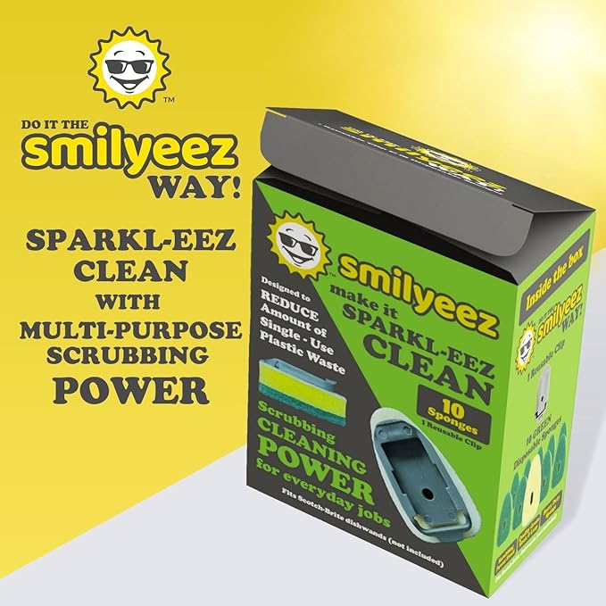 Smilyeez No-Plastic Heavy Duty Green Sponge Refill for Scotch-Brite's Dishwand Refill 10 Pack with Adapter…
