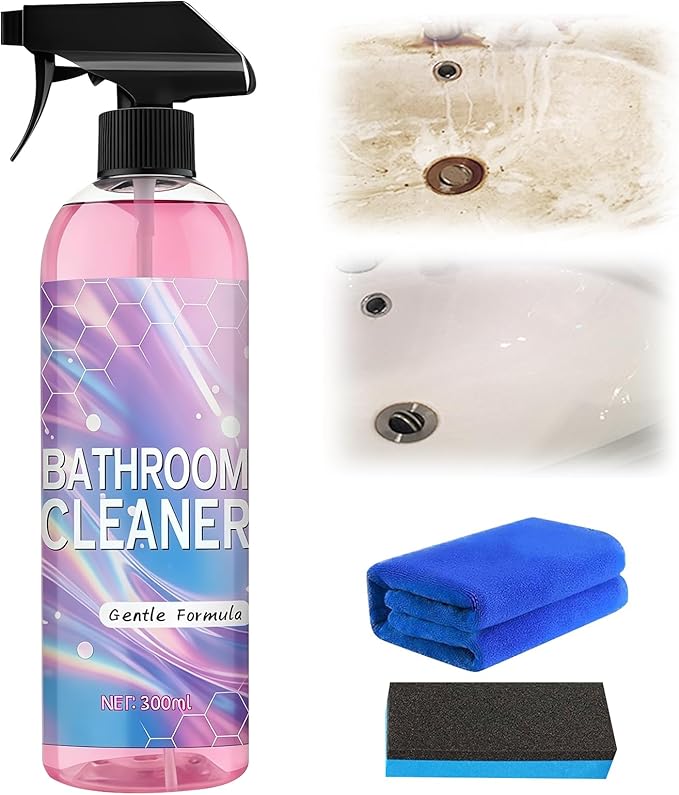 Bathroom Descaler Foam Cleaner, 10 Fl Oz Powerful Pink Bathroom Cleaner Spray,Bathrooms Descaler Foam Cleaners, Stubborn Stains Cleaner for Sink Tub Floor Tile (1set/300ml)