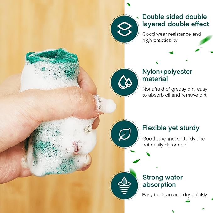 Tioncy 2 Pcs 40 ft Green Scrubbing Pads Roll Heavy Duty Scouring Pads Non Scratch Household Scrub Pads Anti Grease Scrubbing Pads for Dish Metal Grills, 20 ft x 6 in x 0.3 in
