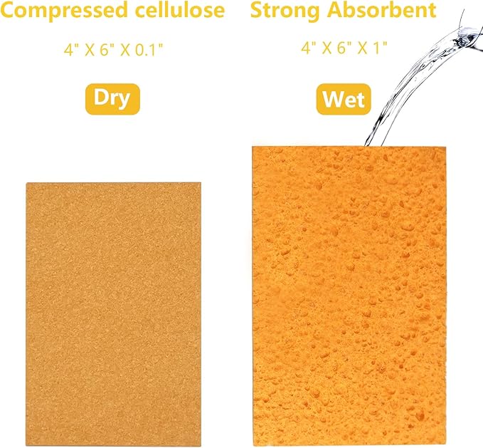Cellulose Sponges, Large Size 4" x 6" x 1" - Heavy Duty Scrub Kitchen Sponge, Clean Tough Messes Without Scratching Kitchen Cleaning Pads, Pop Up Eco DIY (6 Pack), Yellow