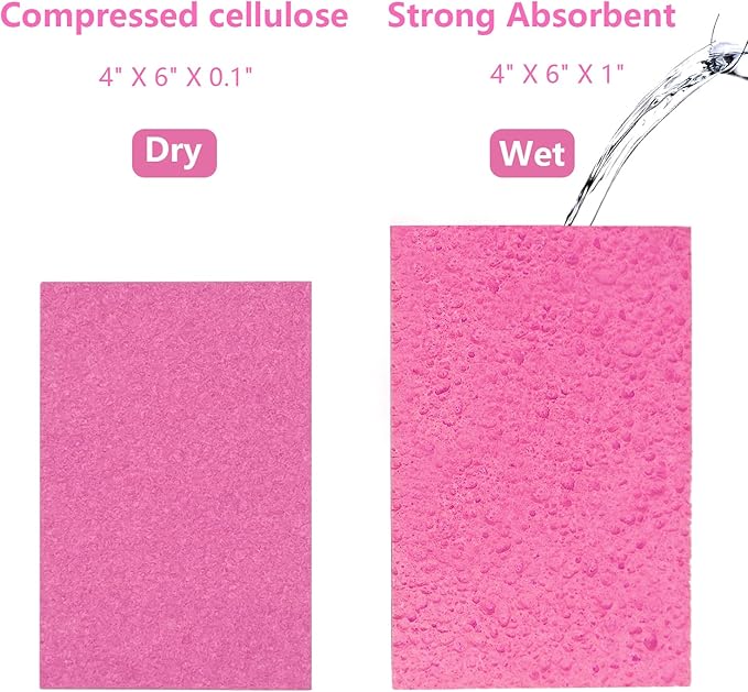 Cellulose Sponges, Large Size 4" x 6" x 1" - Heavy Duty Scrub Kitchen Sponge, Clean Tough Messes Without Scratching Kitchen Cleaning Pads, Pop Up Eco DIY (6 Pack), Pink
