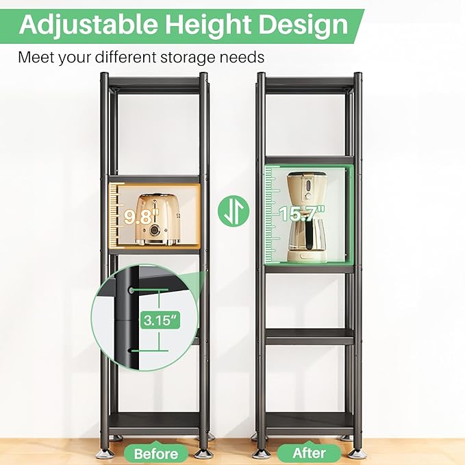 PXRACK 5-Tier Kitchen Storage Shelves, Adjustable Metal Shelves for Storage Pantry Shelves with Rolling Wheels, Storage Rack Shelving Unit Organizer for Bedroom Laundry Closet