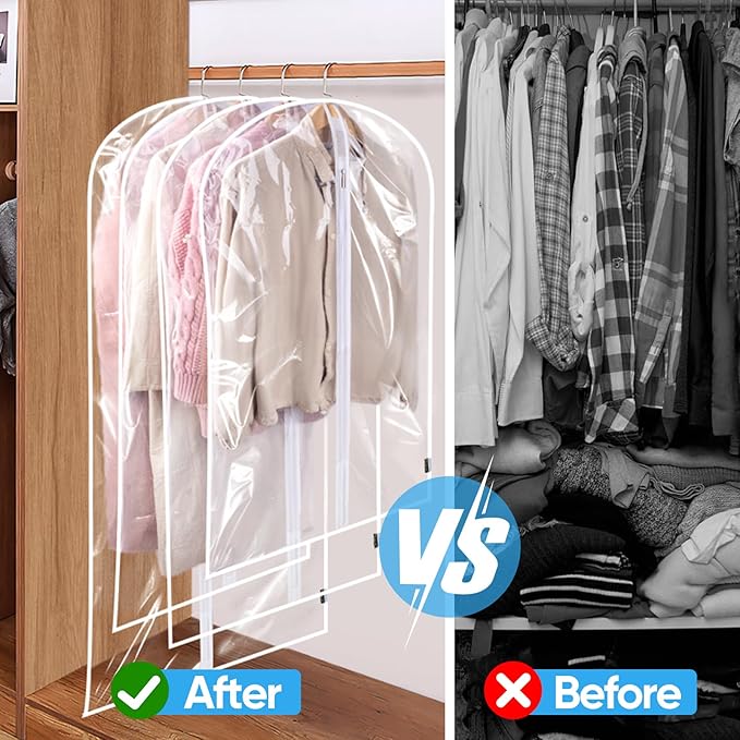 BALEINE 40'' Clear Garment Bags, 2 Packs PEVA Dress Bag for Closet Clothes Dresses Suit Coats Storage (Clear, 2PK)