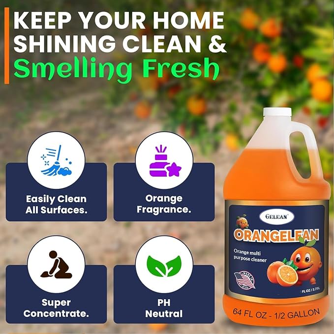 Multi Purpose Cleaner Pet Odor eliminator 64oz - Concentrate MAKES 32 GALLON - MADE IN USA- pH Neutral - Strong Floor Cleaner Odor eliminator - Stain Remover Cleaner & Deodorant (64 Fl Oz, Orangelean)
