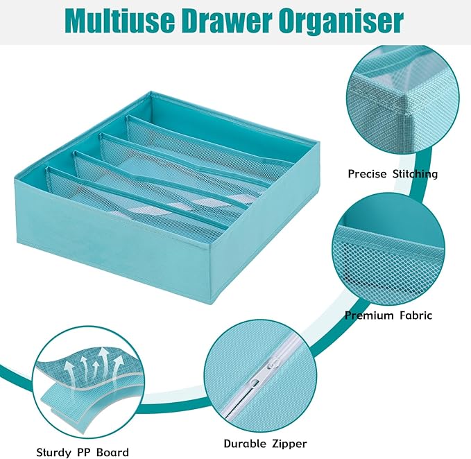 Bra Storage Drawers Organizer for Clothing Underwear Drawer Organizer Dividers Foldable Storage Cube Bins for Bra,Socks, Underwear,3 Pack （Light Green）