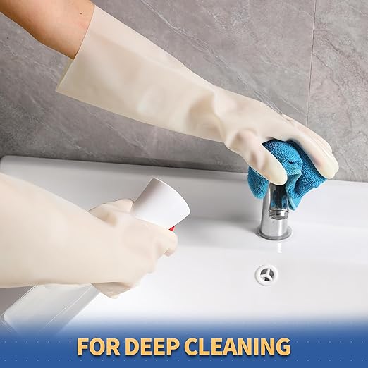 BOOMJOY Nitrile Cleaning Gloves, Heavy Duty Dishwashing Gloves, Reusable XL Gloves for Kitchen, Bathroom, Gardening, Working, Pet Care - White, 3 Pairs, Size XL