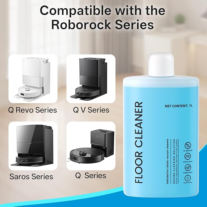 Floor Cleaning Solution Compatible with Roborock Cleaning Solution, Residue & Streak Free, Suitable for All Robot Vacuum Cleaners and Wireless Wet Dry Dual-Use Vacuum Cleaners