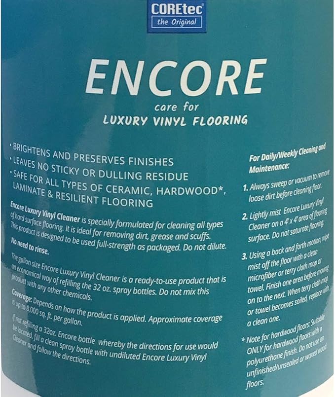 COREtec ENCORE 03Z77 Floor Cleaner Care for Luxury Vinyl Flooring Ready To Use 1 Gallon Refill