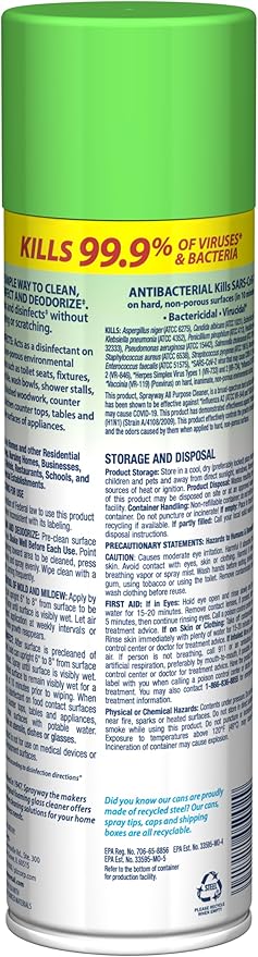 Sprayway All Purpose Disinfectant Cleaner, Foaming Action, 19 Ounce