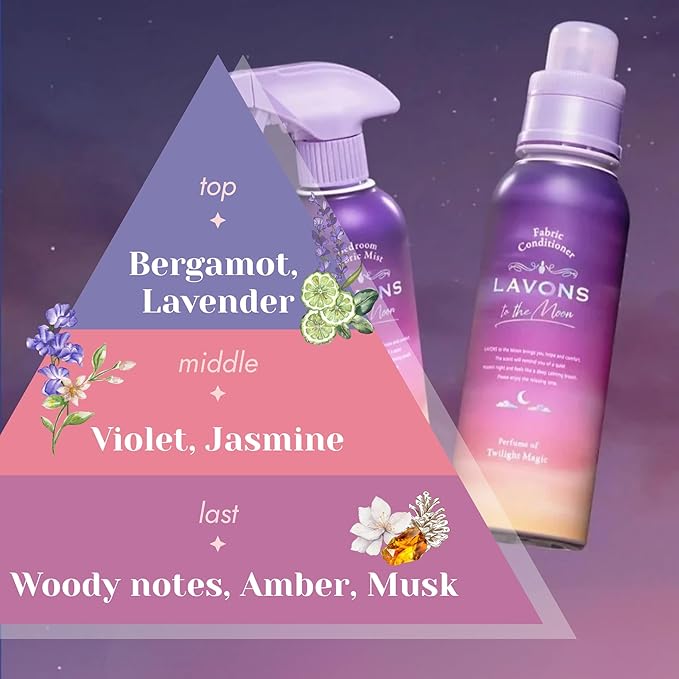 LAVONS Nontoxic Fabric Softeners Liquid, Fabric Conditioner with Organic Extracts, Natural Laundry Softener from Japan, Plant Based FABRIC Softener Sensitive Skin 16.9 Fl Oz to the Moon TWILIGHT MAGIC