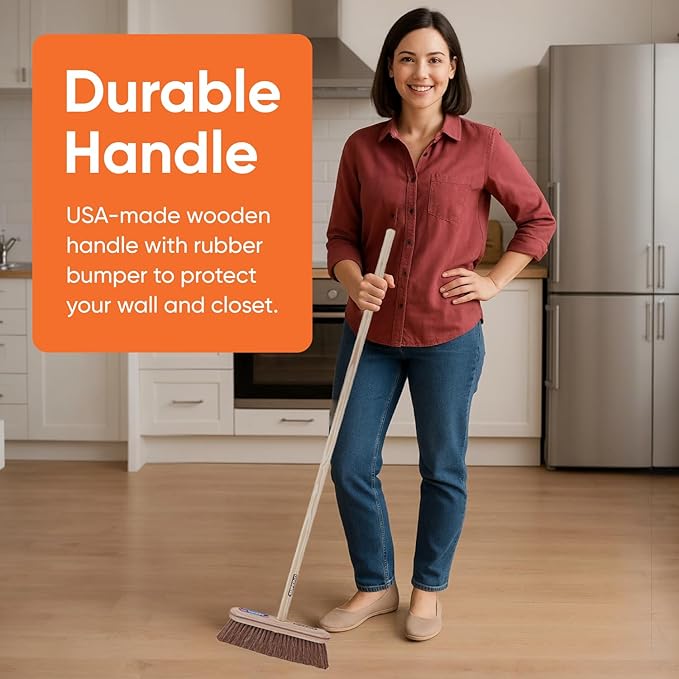 Superio Kitchen and Home Horsehair Broom With Wood Handle, Fine Premium Bristles - Heavy Duty Household Broom Easy Swiping Dust And Wisp Floors And Corners , 12" sweeping head