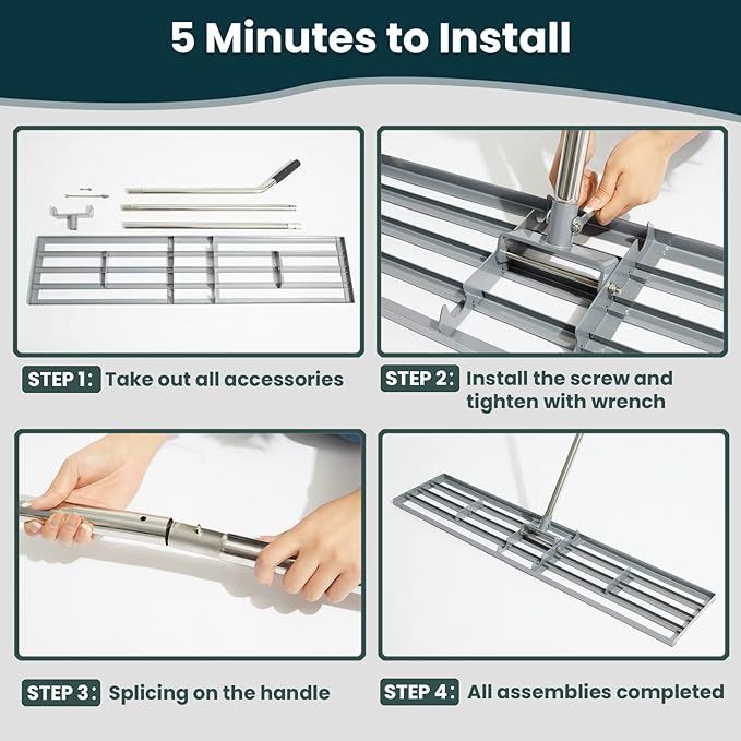 Lawn Leveling Rake 35x10 inch, (Professional-Grade) Lawn Leveler Tool with Stainless Steel Handle Rakes for Lawns Heavy Duty Landscape Rake for Backyard, Garden, Golf Course, Farm, Pasture
