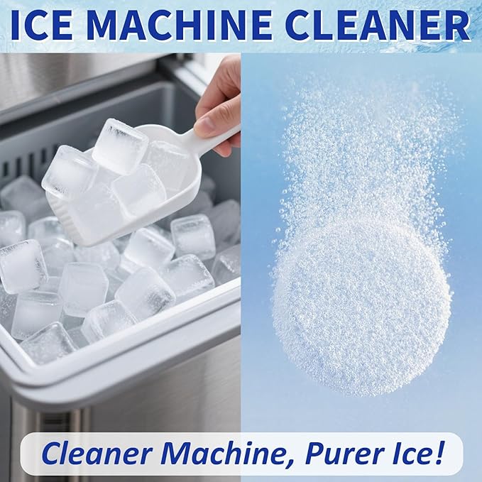 Ice Maker Cleaner and Descaler - Ice maker cleaning tablets mini size, compatible with all major brands, safe and nickel-free descaler, suitable for countertop, portable, and commercial ice makers.