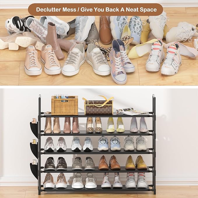 OYREL 5 Tier Shoe Organizer Rack for Closet, Entryway, Garage, Door, Space Saving, Shoe Holder Stand/Tower, Large, 20-25 Capacity