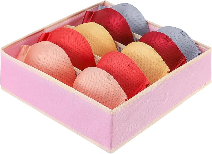 Drawer under Cabinet Clothes Organizer 5 Cell Foldable Storage Cubes Underwear Drawer Organizer Dividers Storage Boxes for Bra, Underwear（Pink）