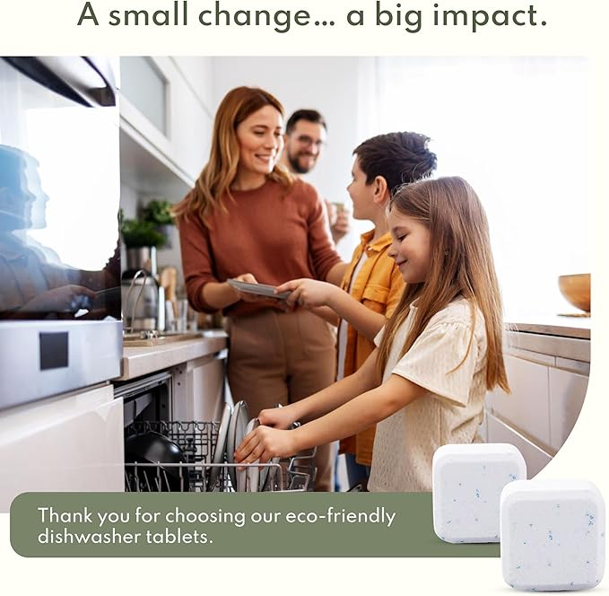 100% Plastic-Free Dishwasher Detergent Tablets, 100 Count, Free & Clear, Eco-Friendly Dishwashing Tablets, Natural, Sustainable