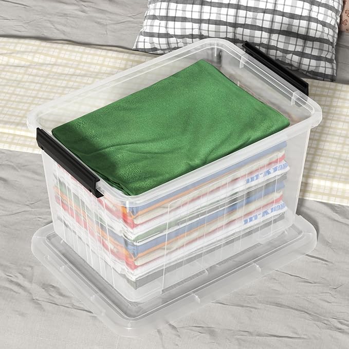 Cand 30 Quart Plastic Storage Boxes with Wheels, 4 Pack Latching Lidded Storage Bins, Clear