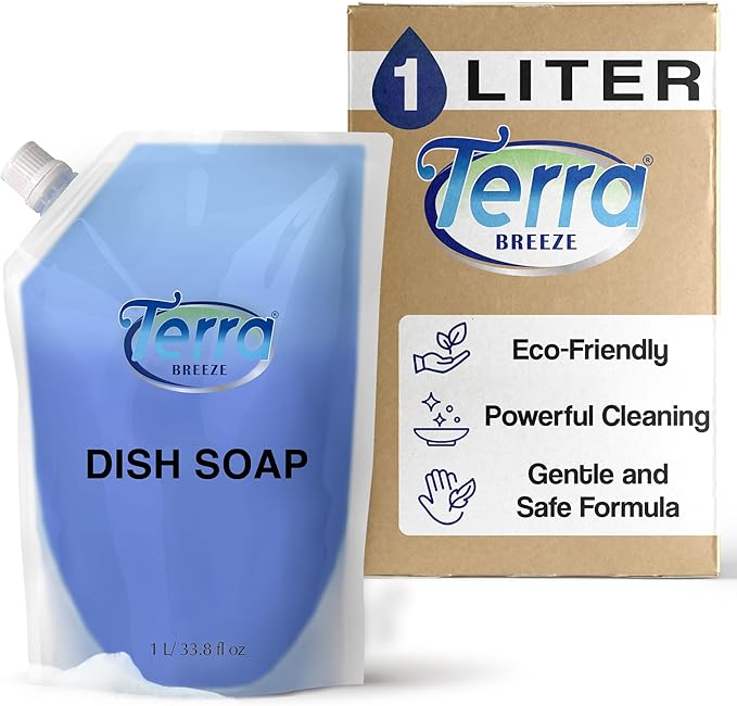 Liquid Dish Soap Refill Pouch 1 Liter – Family Size Dishwashing Liquid for Everyday Home Use - Cuts Grease While Gentle on Hands – Eco Refill for Dish Soap Dispensers & Kitchens