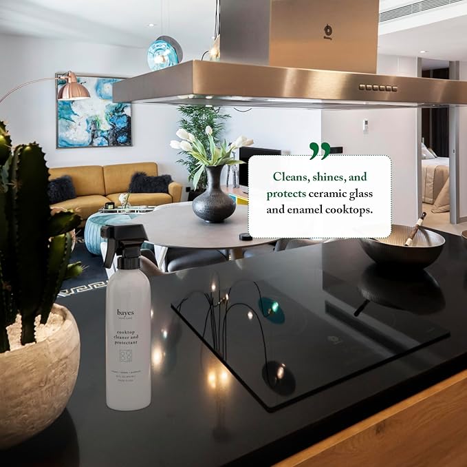 Bayes Cooktop Cleaner and Protectant for Daily Use - Cleans, Shines and Protects Ceramic Glass and Enamel Cooktops - For Fingerprints, Grease, Residue, and Smudges - 16 oz, 2 Pack