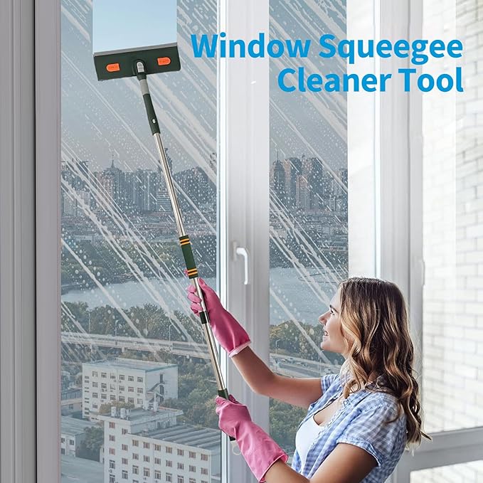 Window Squeegee 81" Window Cleaner Tool Squeegee for Window Cleaning Shower Glass Tool Washing Kit with Extension Pole Bendable Head for Indoor Outdoor Car Sliding Door Shower Glass