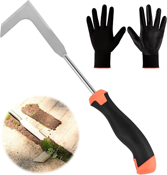 Patio Crack Weeder Tool with Ergonomic Handle – Stainless Steel Weed Puller for Patio Sidewalk Driveway Cracks | Rust Resistant Dual-Material Gardening Tool