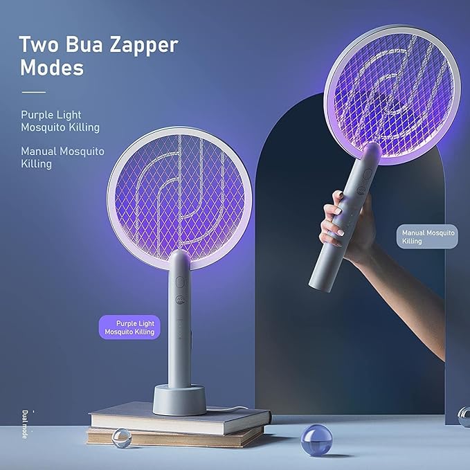 Electric Fly Swatter Racket, Mosiller 4000V 2 in 1 Bug Zapper with USB Rechargeable Base, Powerful Mosquitoes Trap Lamp & Fly Killer with 3-Layer Safety Mesh for Home, Indoor, Bedroom(Grey-1 Pack)