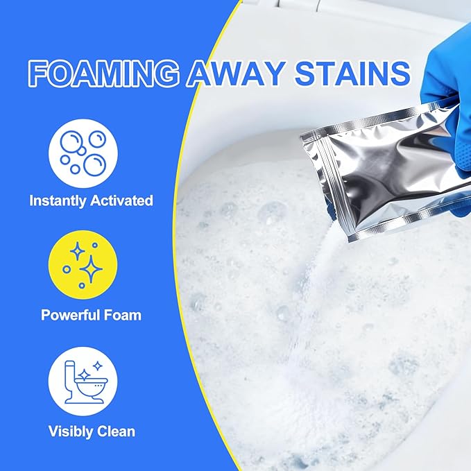 Foaming Toilet Bowl Cleaner Powder: Self-Activating Foam Toilet Cleaner for Deep Cleaning - Stain Remover for Bathroom (400g)