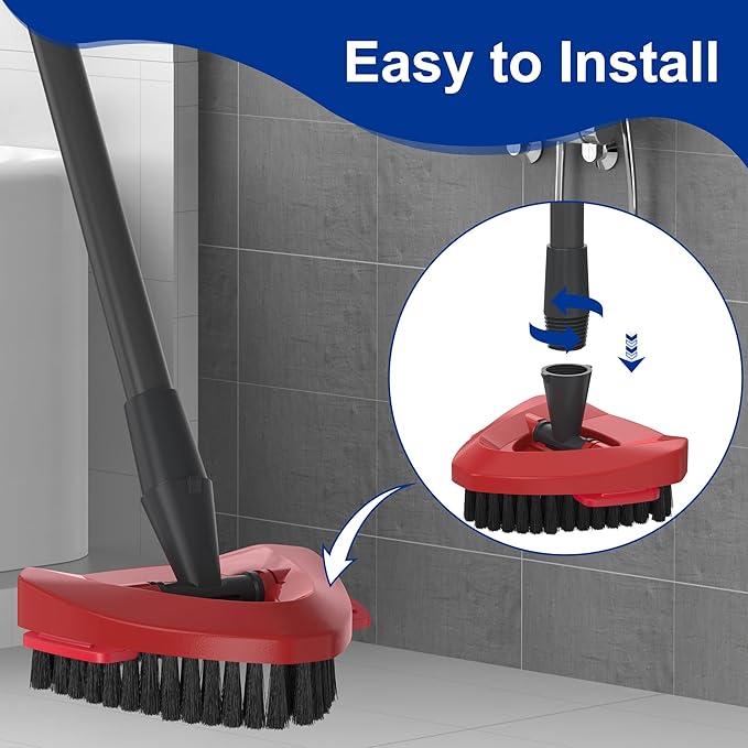 Scrub Brush with Mop Base for 2-Tank Spin Mop Systems, Triangle Floor Scrubber Head Replacement with Stiff Nylon Bristles for Tile & Hard Floor Deep Cleaning – 1 Pack