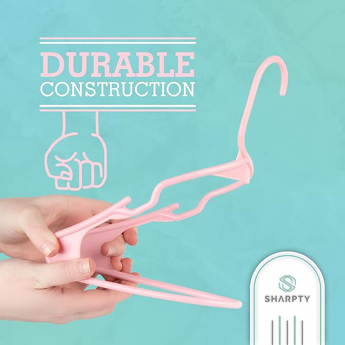 Sharpty Plastic Hangers Clothes Hangers for Clothing, Closet, Coats & Shirts - Notched, Durable & Space Saving - for Everyday Standard Use, Room Essentials & Basics - 20 Pack - Pink