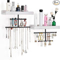 Keebofly Hanging Wall Mounted Jewelry Organizer with Rustic Wood Jewelry Holder Display for Necklaces Bracelet Earrings Ring Set of 2 White,[Patented]