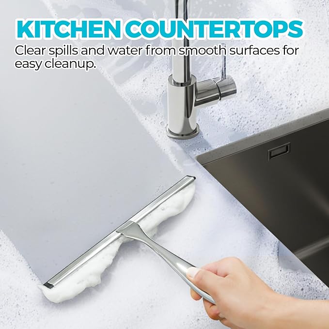 2PACK 11.5-Inch All-Purpose Shower Squeegee for Shower Doors, Tile Shower Walls, Bathroom, Window, Glass and Car Windshield, Mirrors and Kitchen-Stainless Steel, Silver