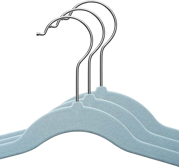 TechZoo 50 Pack Premium Baby Velvet Hangers (Blue) - 11.8" Inches Non-Slip, Ultra-Slim & Space-Saving Toddler Hangers - 360° Rotating Hook, Strong & Durable Hanger for Children, Infant & Toddler