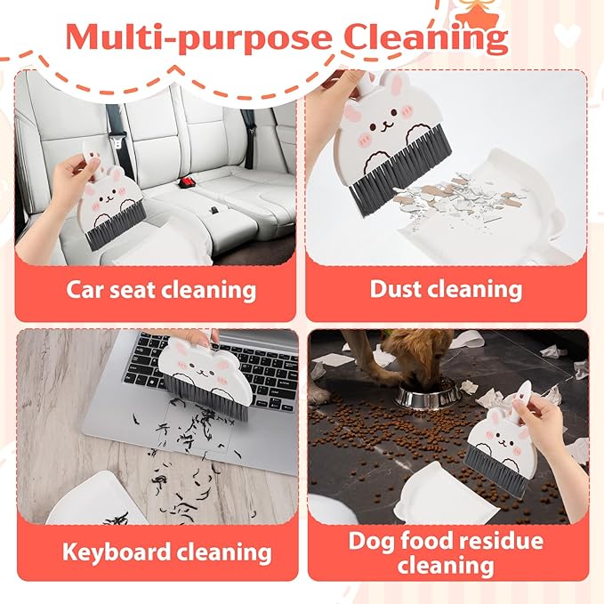 Portable Hand Broom and Dustpan Set, Cute Rabbit Design Portable Mini Broom and Dustpan Set with Durable Brush, Lightweight Dust Pan and Brooms for Desktop Kitchen Small Space Cleaning