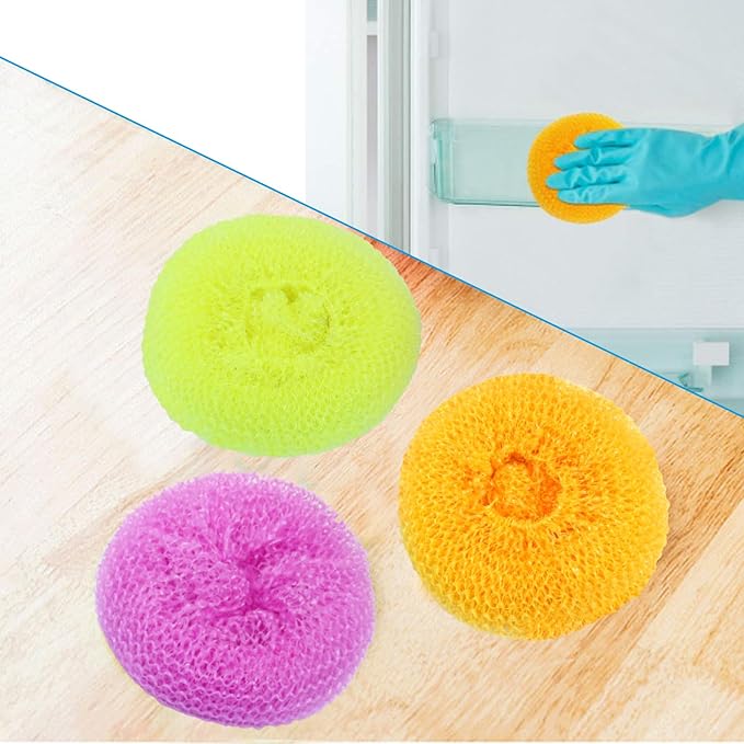 15 Pcs Plastic Dish Scrubbers, Nylon Scouring Pad Mesh Pot Scourers(Yellow+Pink+Orange)