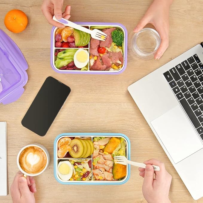Bento Boxes for Adults - 1100 ML Bento Lunch Box Container For Kids With Spoon & Fork - Durable Perfect Size for On-the-Go Meal, BPA-Free and Food-Safe Materials(Purple)