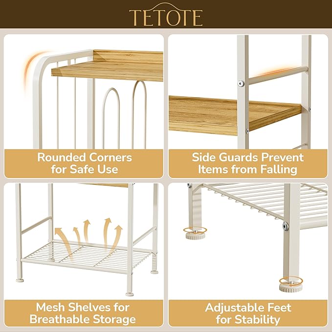 TETOTE 5-Tier Bathroom Towel Rack Metal Towel Storage Organizer M-Shaped Detachable Dividers Towel Holder for Pool, Laundry, White