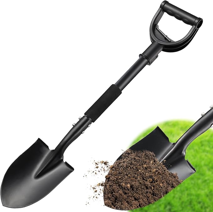 Shovel, Garden Shovels for Digging Gardening, Off Road Car Snow Removal, 31 inch Small Short Metal Shovel Heavy Duty with D-Handle, Sharp Round Point Blade, Comfort Grip, Kids Mini Camping Spade