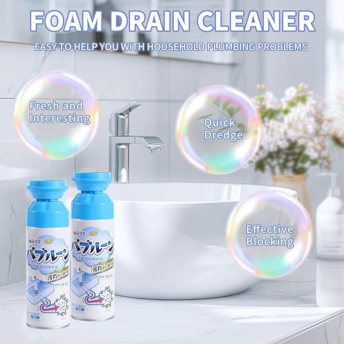 Foaming Drain Cleaner, Sink Cleaner and Deodorizer, Drain Clog Remover for Kitchen Sinks, Shower Drains, Tubs (2pcs)
