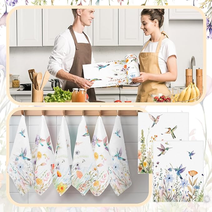 36 Pack Hummingbird Flowers Reusable Cleaning Cloths Washable Cotton Kitchen Towels for Home(Multicolor)