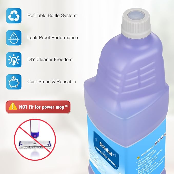 Refillable Bottle for Swiffer® Wet Jet™ Mop - 1250ml /42.3 FL OZ - Leak-Proof HDPE Solution Bottle, Empty，Not for Power mop