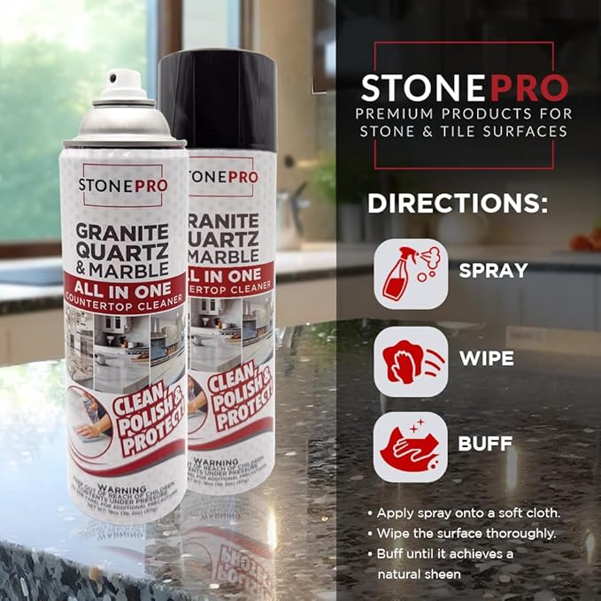 Stone Pro All-in-One Countertop Cleaner Spray - for Quartz, Granite, Marble & More!