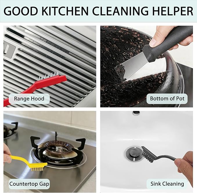 Crevice Cleaning Brush Set, Multi-Purpose Hard Bristle Brushes for Deep Cleaning Kitchen, Bathroom, Grout, Sink, Cup, Teapot, Bottle, Blender, Corners, Tight Spaces & More (12)