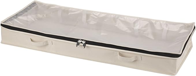 Household Essentials Cedarline Under Bed Storage Bag, Heavy-Duty Cotton Canvas, Textured PEVA Top with Durable 3-Sided Zipper, Front Handles, Foldable, Space-Saving, Natural