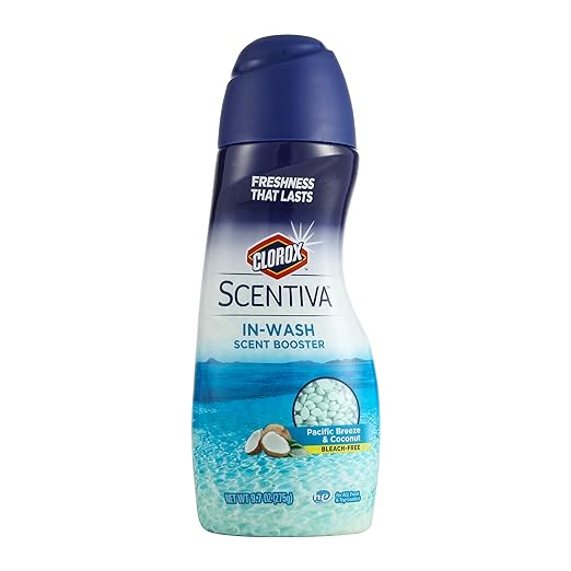 Clorox Scentiva Scent Booster Beads Laundry Freshener, Pacific Breeze & Coconut - In-Wash Fragrance Booster for Clothes, Odor Eliminator, Long-Lasting Fresh Scent Beads - 9.7 Ounce