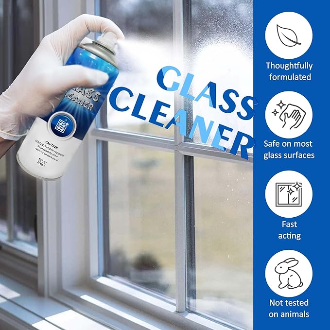 Glass and Window Cleaner Spray - Ammonia-Free Glass Cleaner, Foaming Cleaning Spray, Safe for Tinted Non-Tinted Windows, Streak-Free Shine for Auto and Home, 14 fl oz