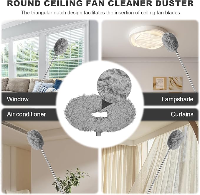 Storystore Ceiling Fan Cleaner Duster - Bendable and Adjustable Long Handle Feather Duster Kit, Fan Blade Cleaner for Cleaning High Ceilings Chandelier, Furniture, Blinds (Grey-2 Duster 1 Handle)